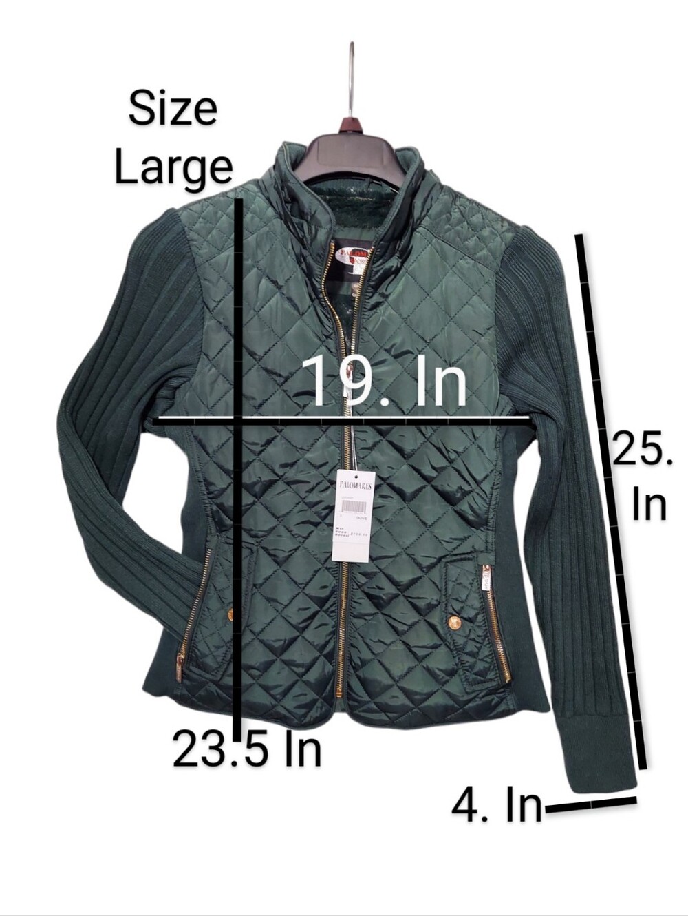 Palomares Sports Quilted Jacket Womens Green Stretch Side Winter Coat Warm New - Picture 10 of 15